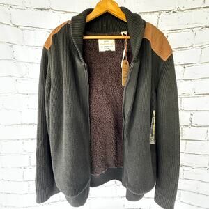 New Weatherproof Vintage Zipper Front Sweater Faux Suede Patch  Shawl Collar 2XL